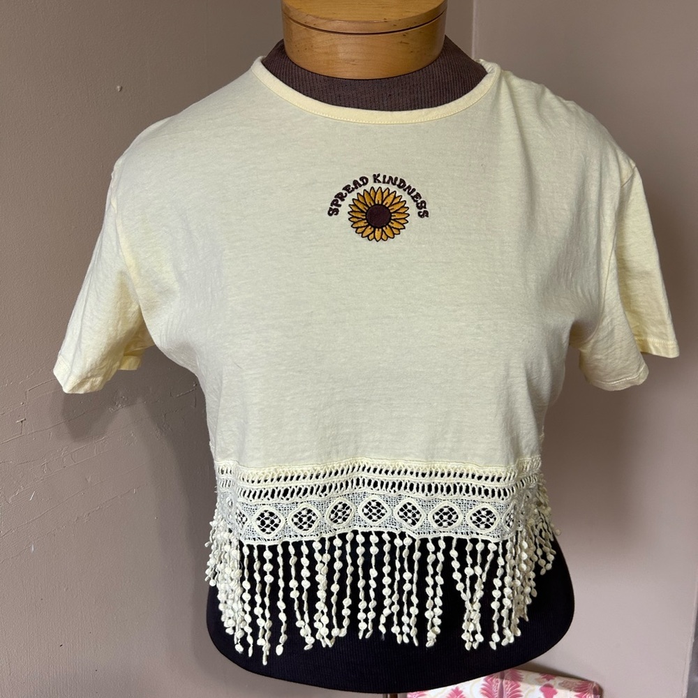 GOOD VIBES ONLY‎  Cropped T-Shirt Womens Size Small Sunflower Hippie
